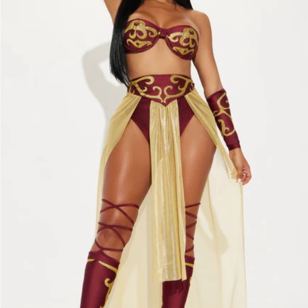 Fashion Nova Burgundy and Gold Halloween costume 6 piece costume set